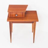 Vintage bedside table. Varnished wood. France, 1960s.