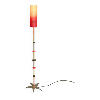 Red and Orange Glass, Brass, Copper and Metal Floor Lamp by Carmelo La Gaipa, 2019