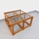 Vintage square coffee table in pine and smoked glass from the 70s and 80s.