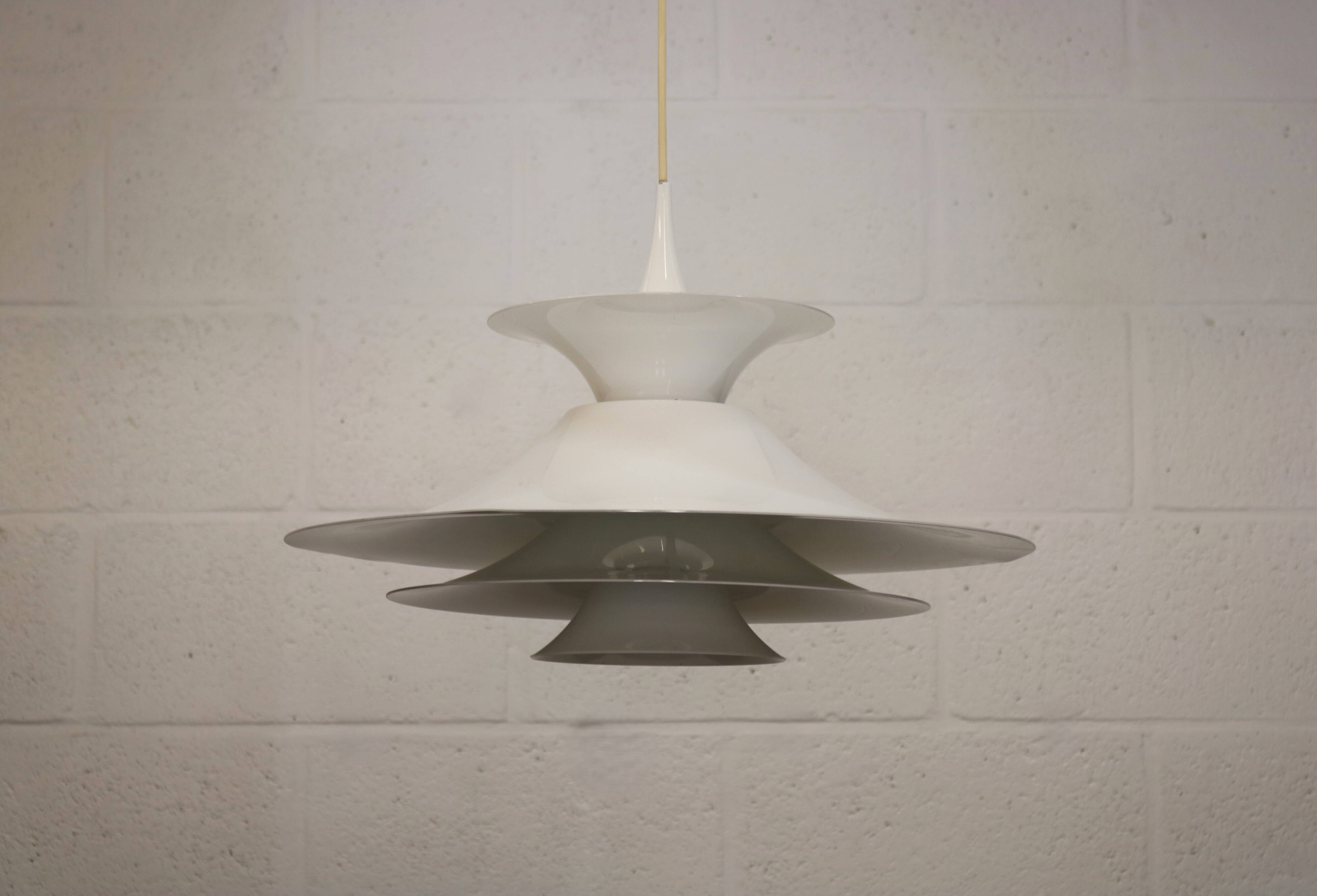 Danish Modern Pendant Lamp: White Radius Model by Erik Balslev for Fog & Mo