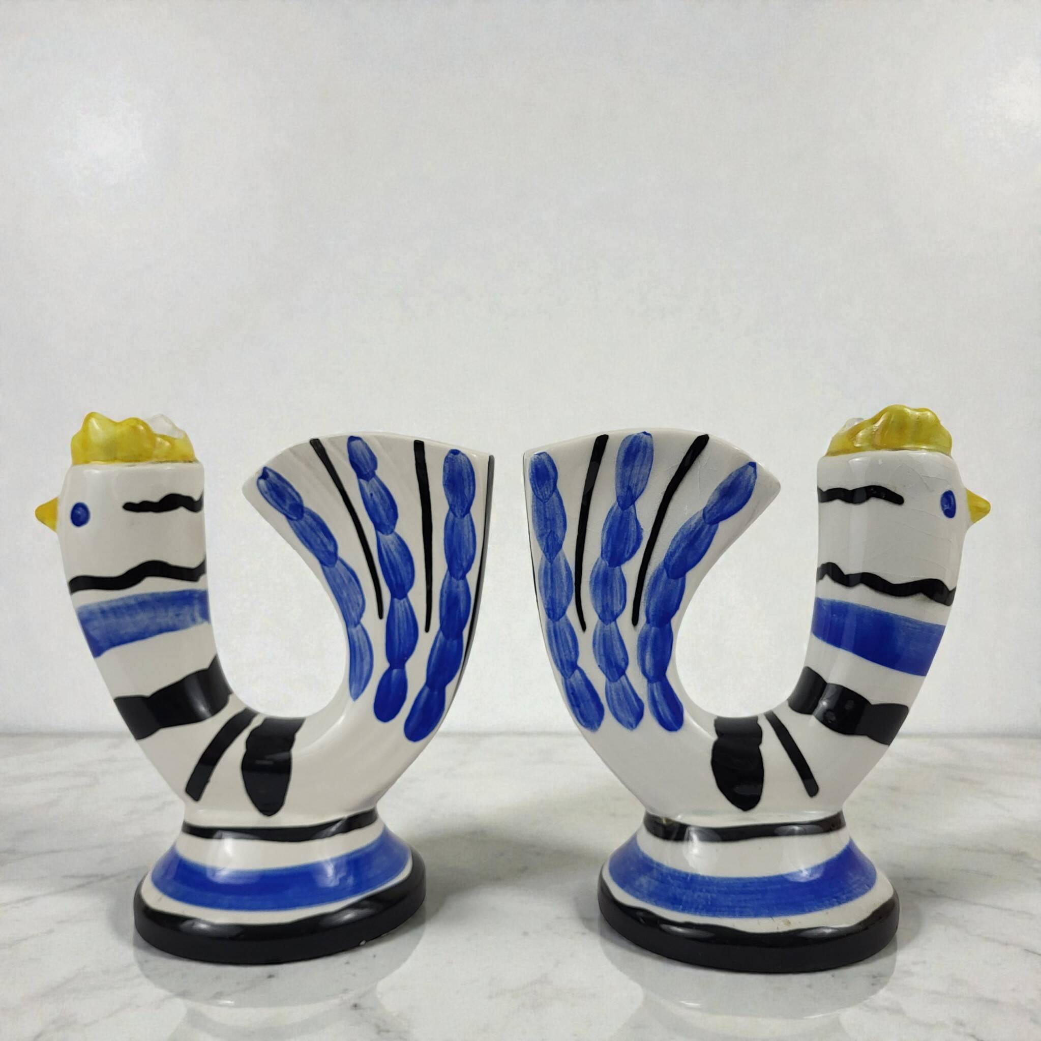 Pair of flower frog vases, Revernay, 1950s