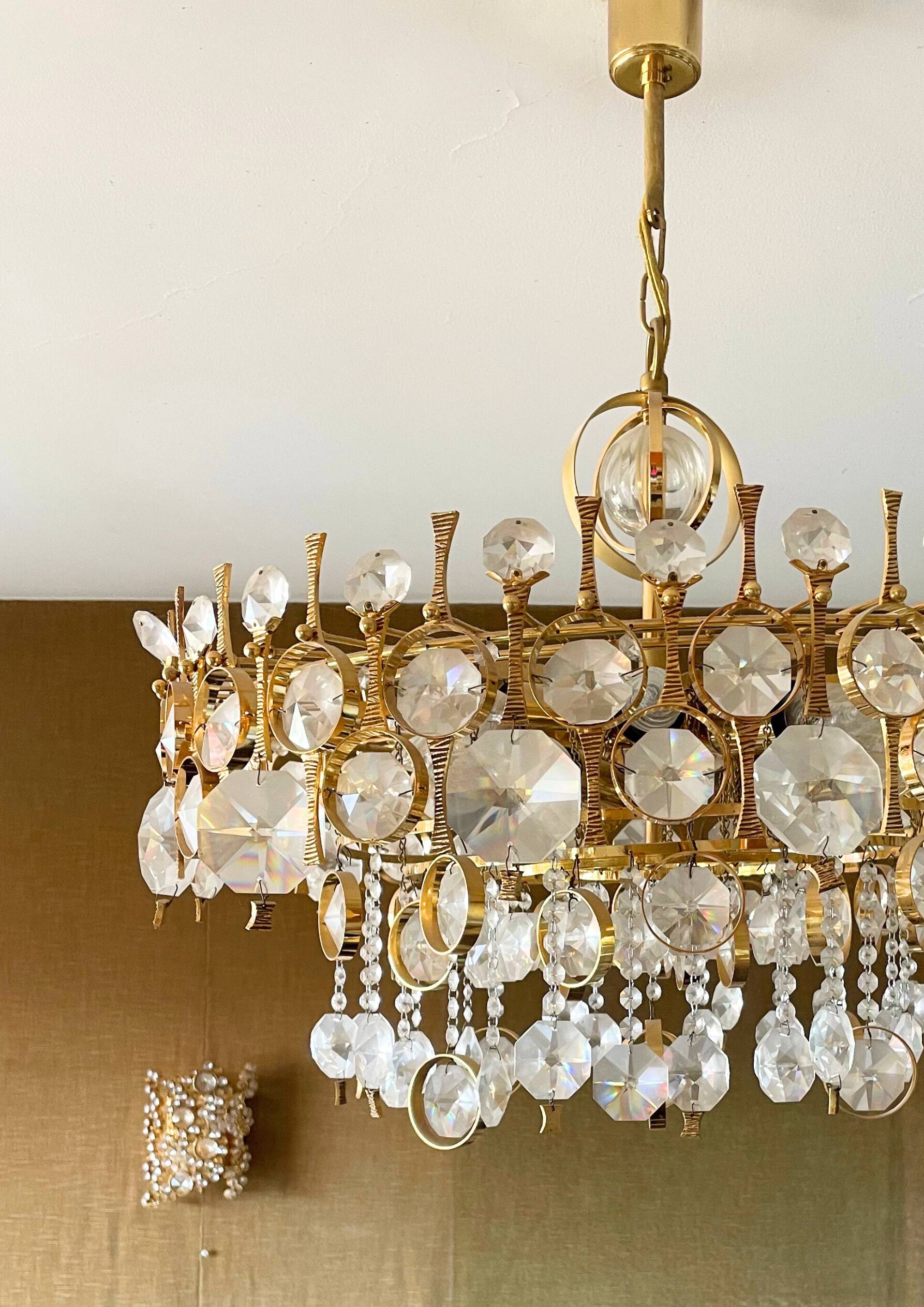 Set of 2 brass and crystal wall lights by Palwa