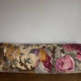 Coussin polochon de campagne en toile de lin 1950 à fleurs XL