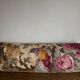 XL floral linen canvas bolster cushion from the 1950s.
