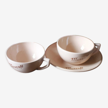 Set of 2 Digoin Sarreguemines Mon Café cups & saucers