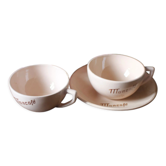 Set of 2 Digoin Sarreguemines Mon Café cups & saucers