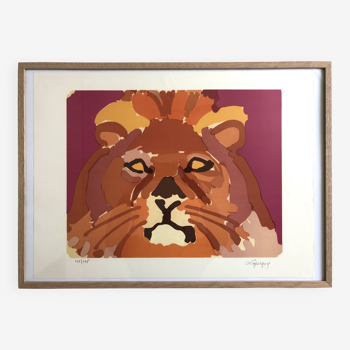 Charles lapicque: original lithograph signed in pencil, the lion, 1962