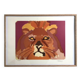 Charles lapicque : lithographie originale signée au crayon, le lion, 1962