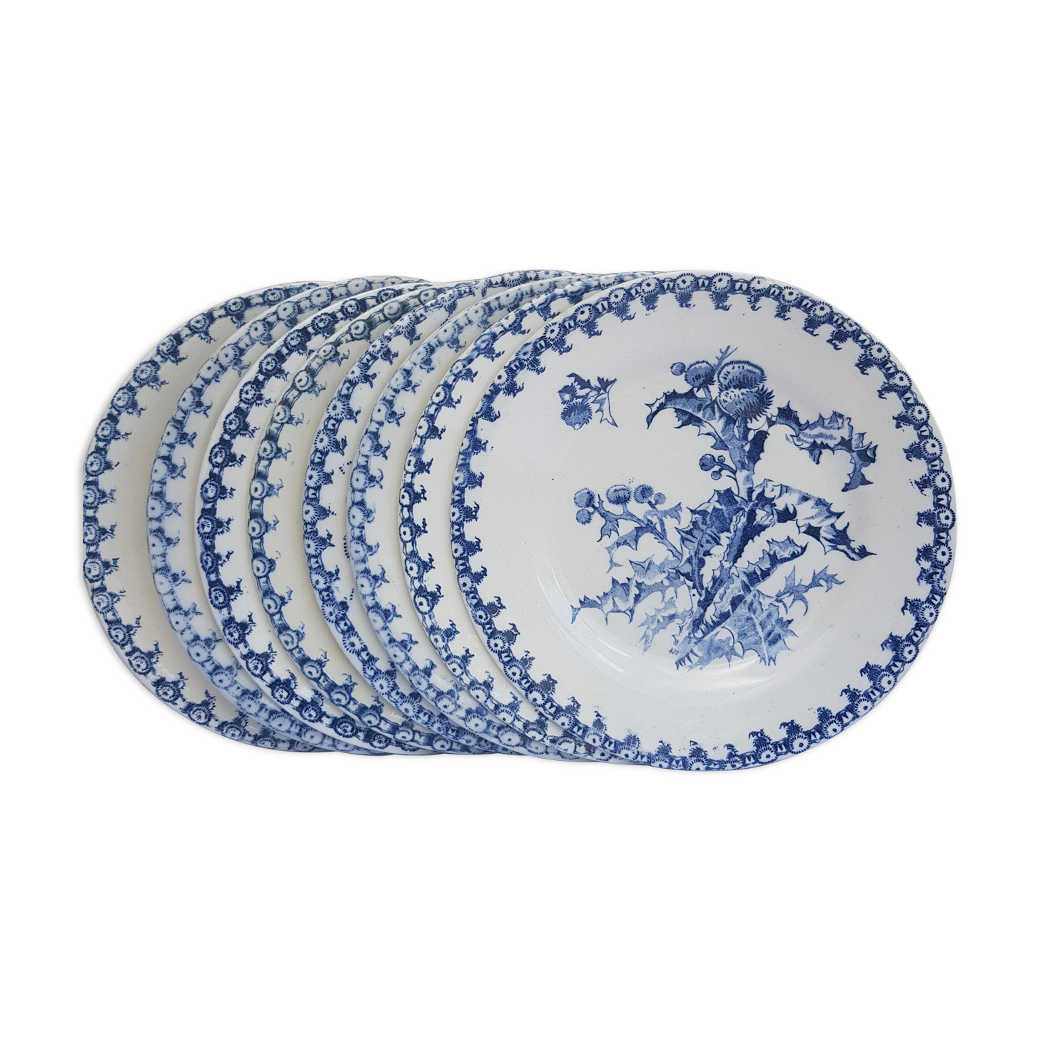 Ensemble de 8 assiettes à dessert Gien modèle Chardons