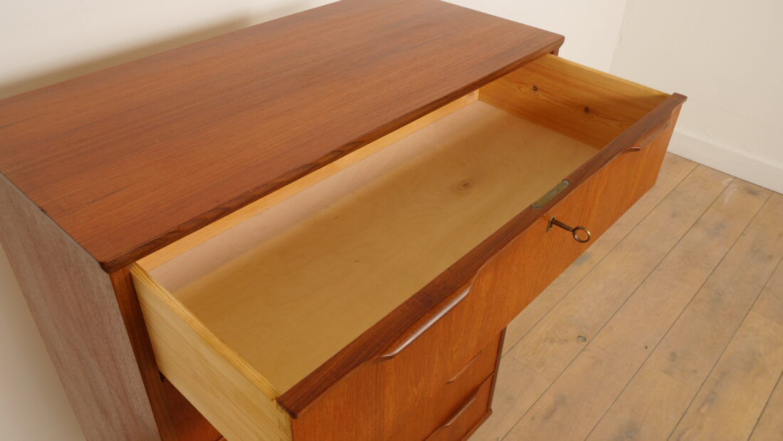 Commode vintage | Teck | 6 tiroirs | 121 cm