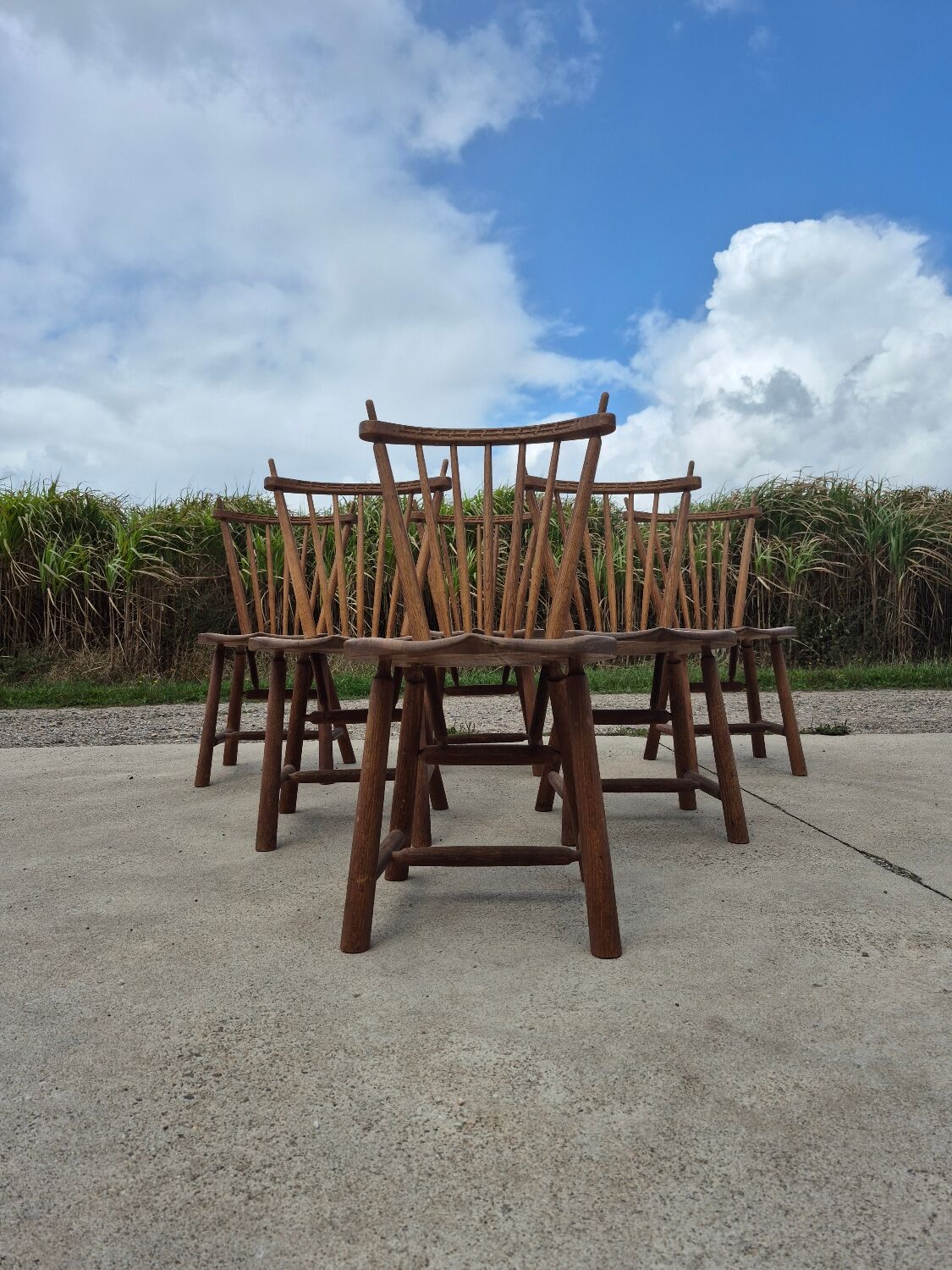 Set 6 vintage dutch spindle back rustic dining chairs De Ster