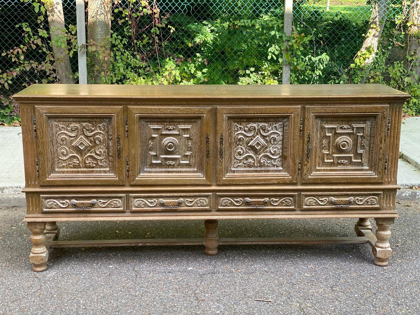 Spanish Renaissance patinated solid wood sideboard
