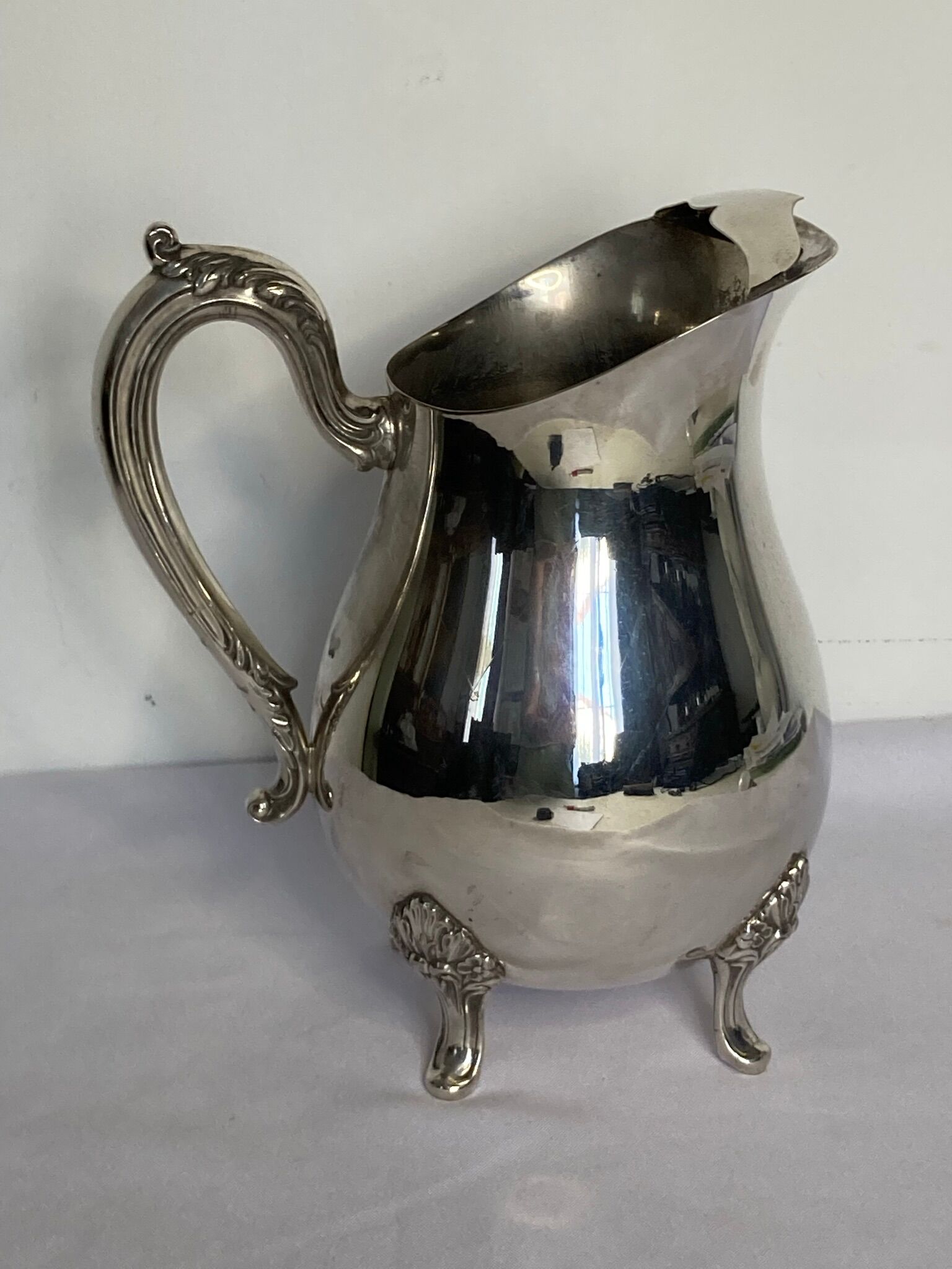 Old American silver metal water pitcher early twentieth century