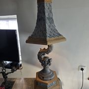 Monumental lamp with a dolphin in cast iron and lead scales - 110cm