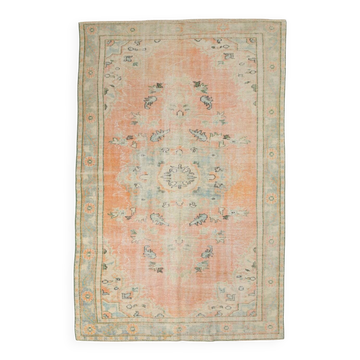 Tapis turc vintage pêche doux 9x10, 186x287 cm