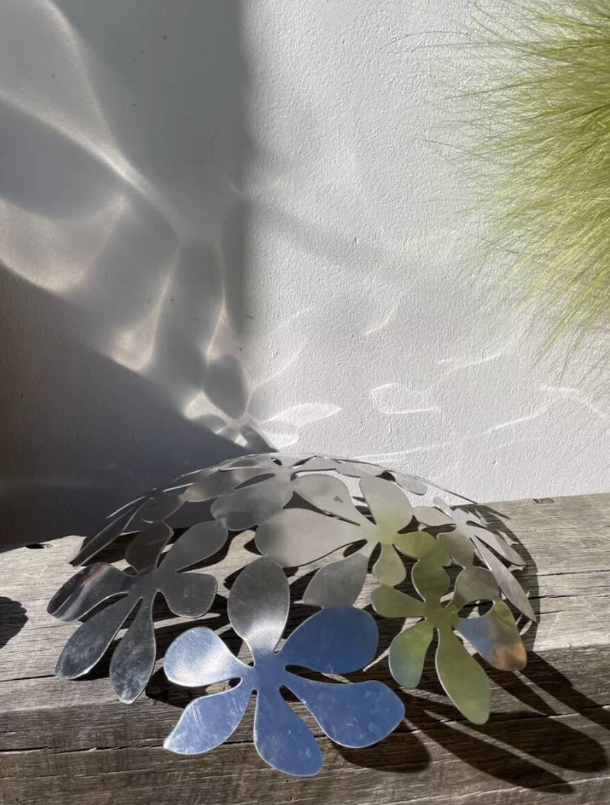 Fruit bowl/basket in chromed stainless steel, signed Monika Mulder