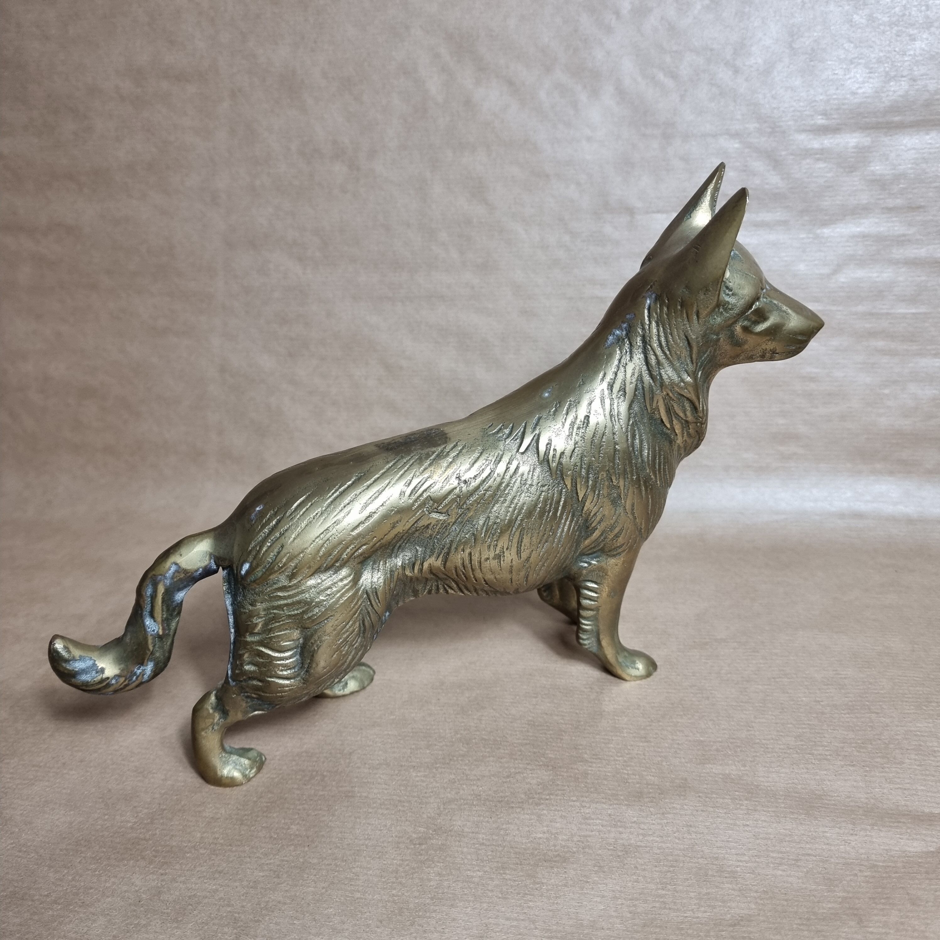 Antique brass german shepherd dog figurine