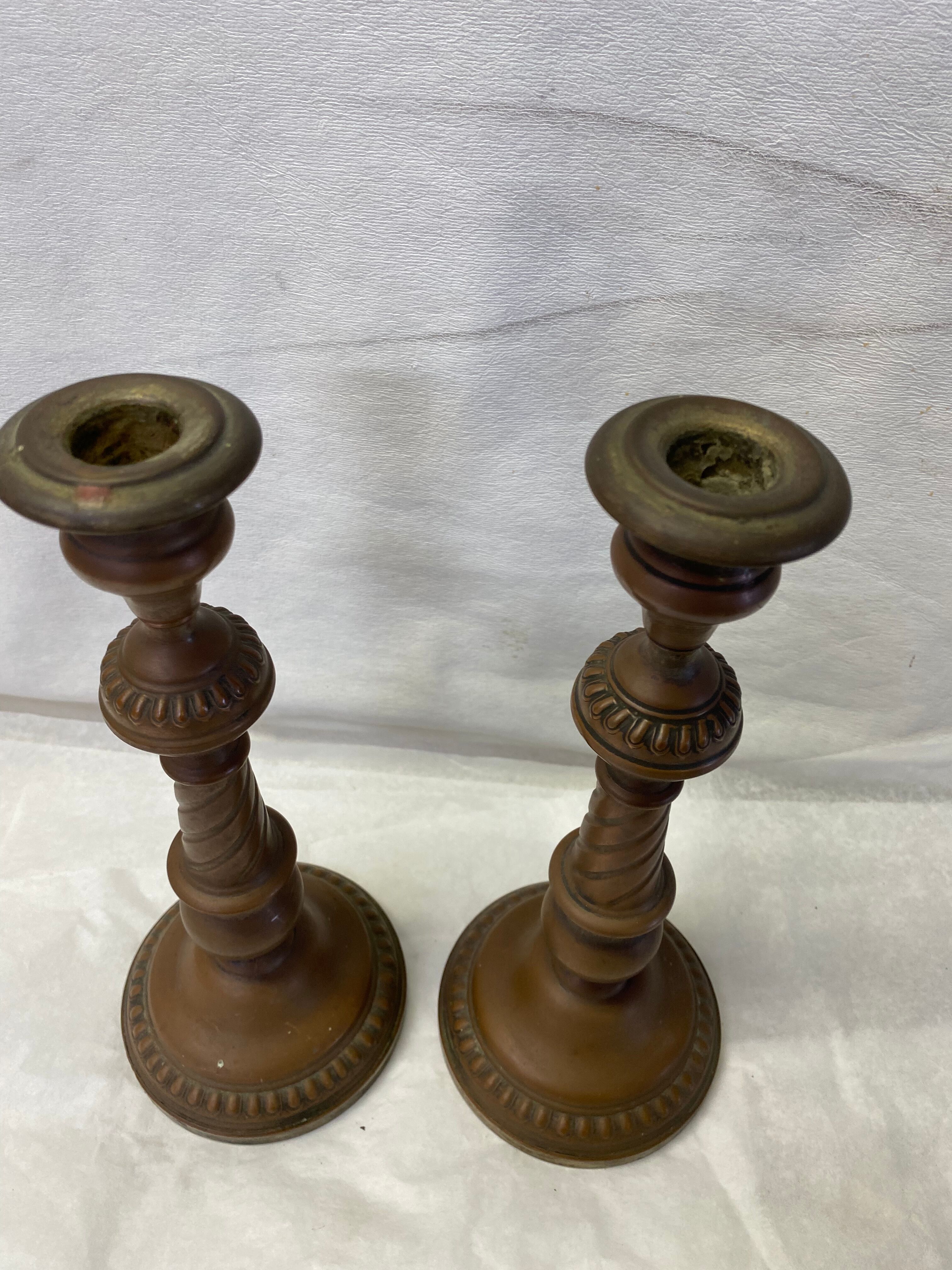 Pair of brass candle holders