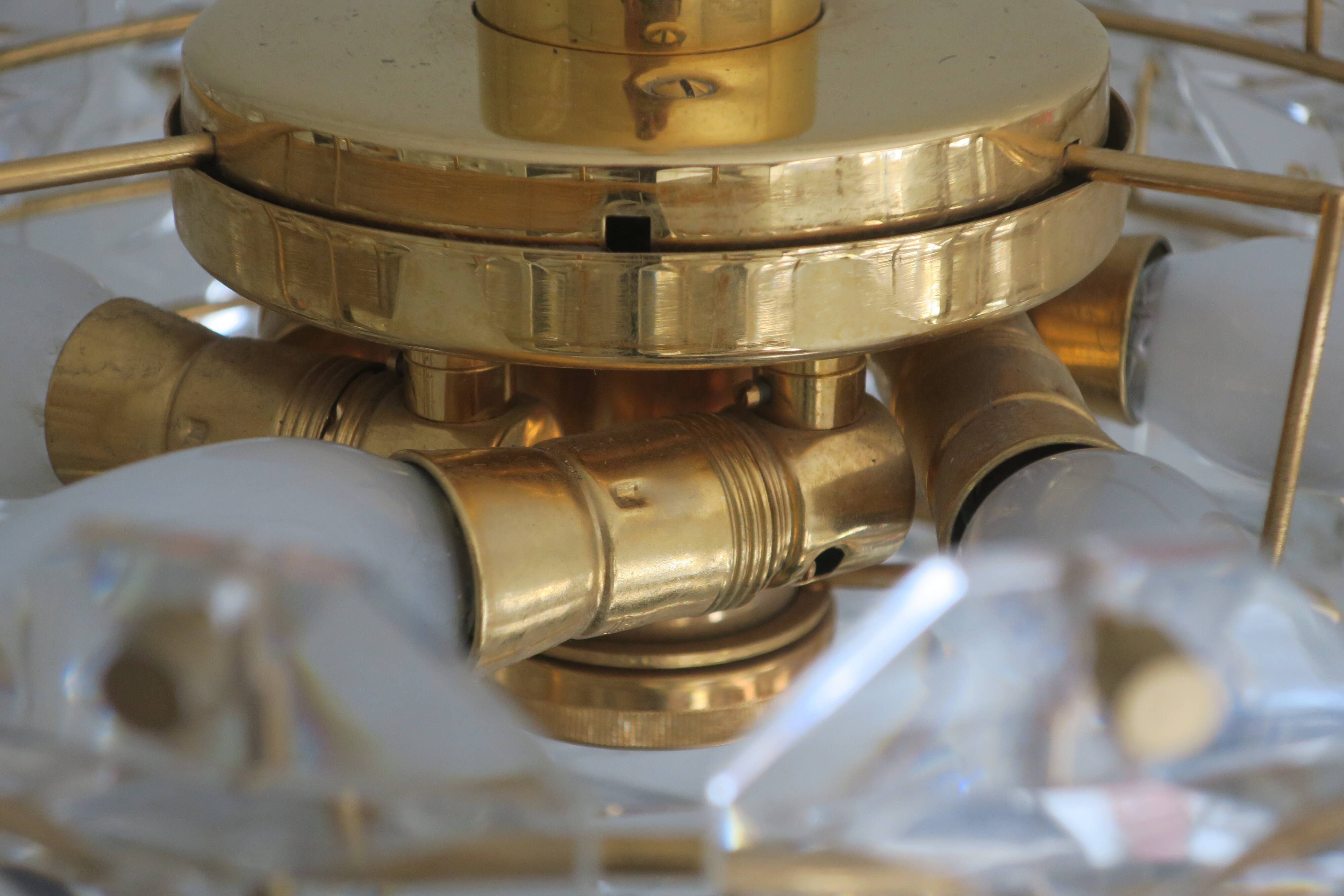 Kinkeldey gold plated and faceted glass chandelier, 1960s