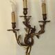 Very large pair of early 1900s 3-light acanthus leaf wall sconces 5209