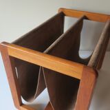 Aksel Kjersgaard teak and suede leather magazine rack 1960