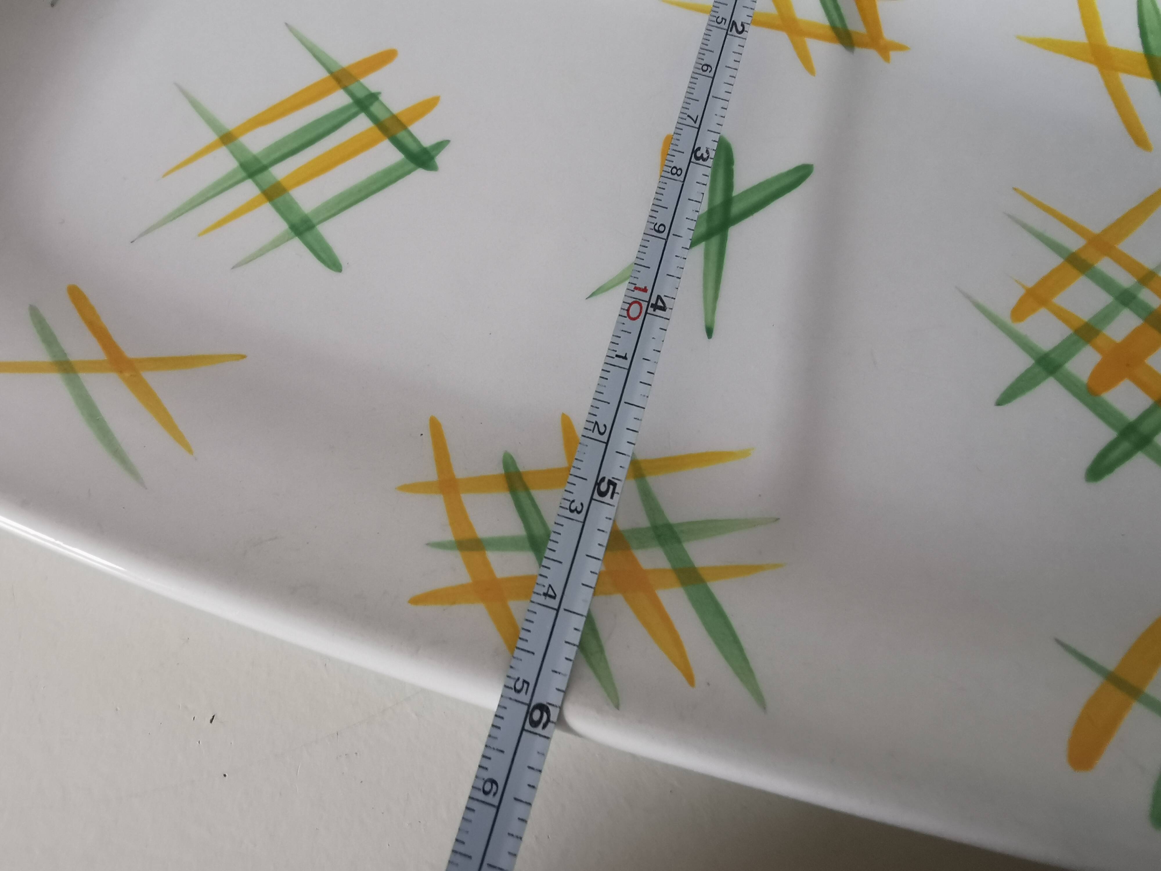 Lunéville rectangular dish/dish with green and yellow geometric pattern