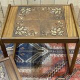 Set of 3 teak nesting tables from the 1970s, tiled top