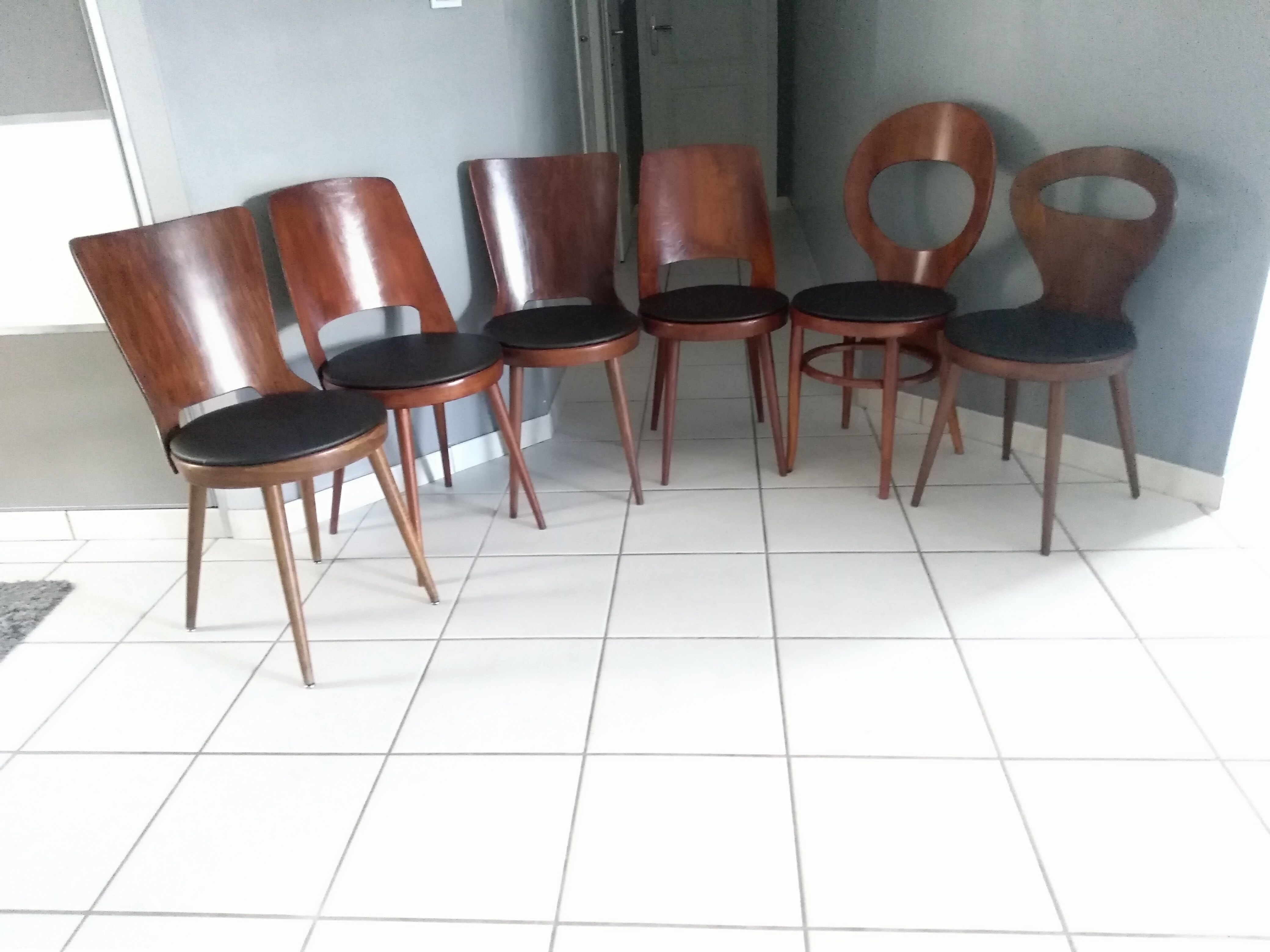 Lot 6 chairs Bistro Baumann mismatched Dove, Mondor