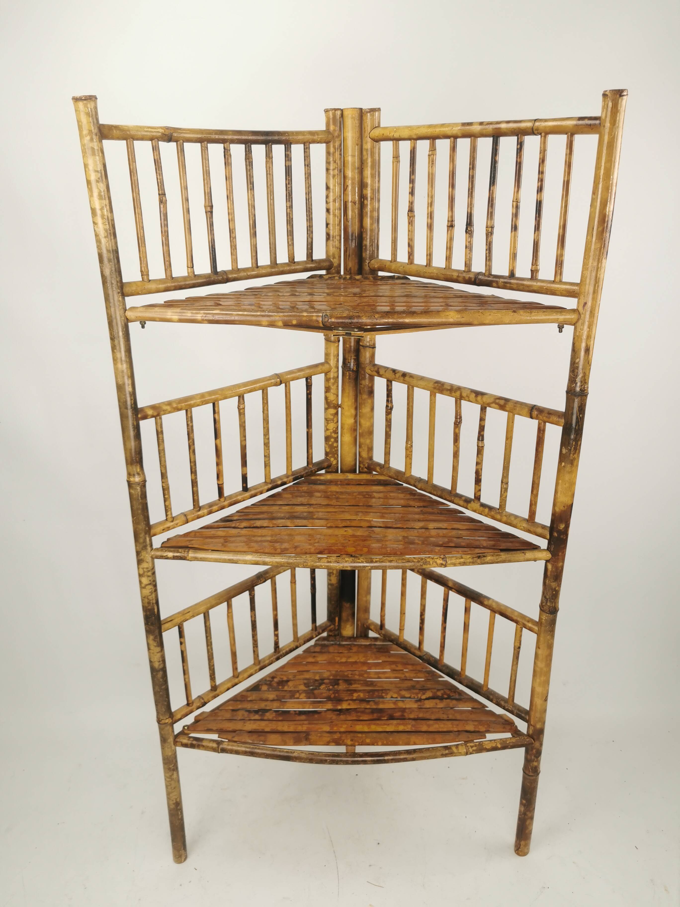 Vintage bamboo etagere corner cabinet
