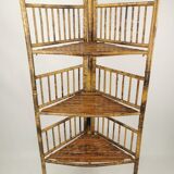 Vintage bamboo etagere corner cabinet