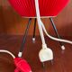 Tripod lamp, pleated red rhodoid, 1950s, 60s design