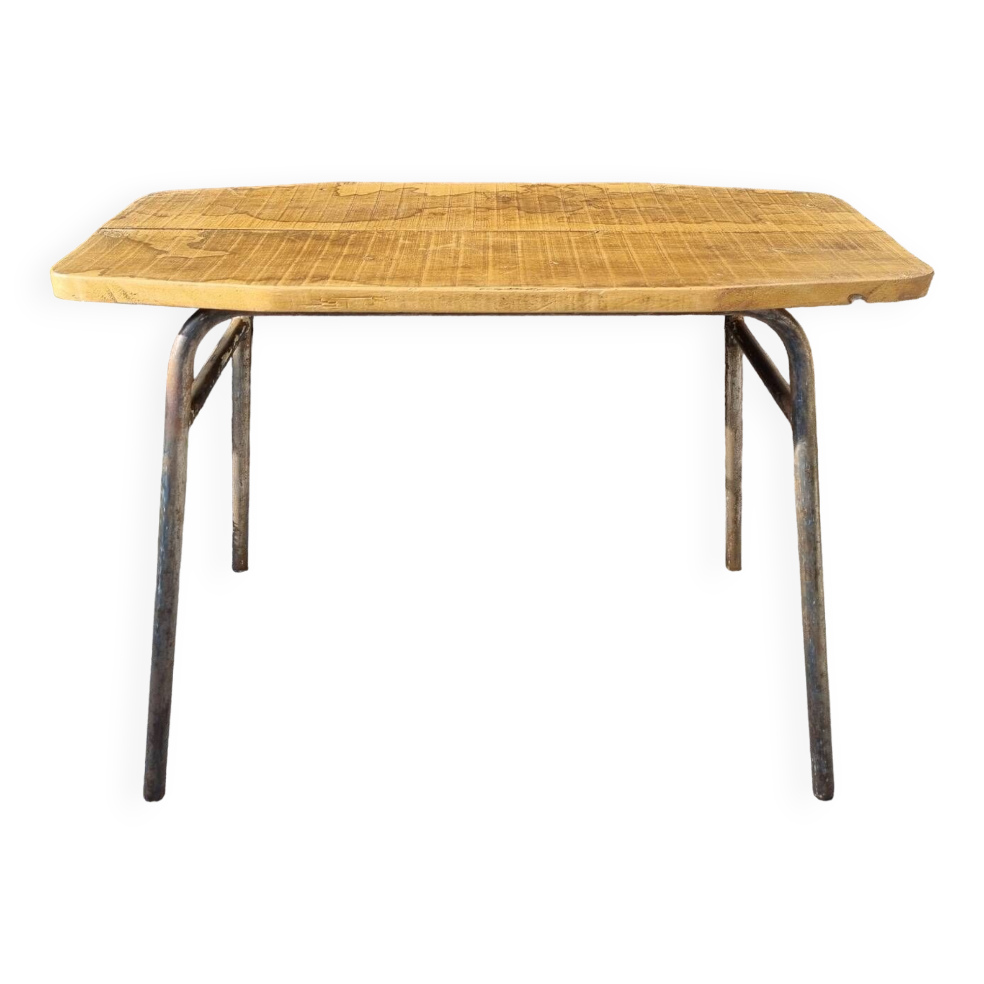 Console, table, raw wood, metal, vintage