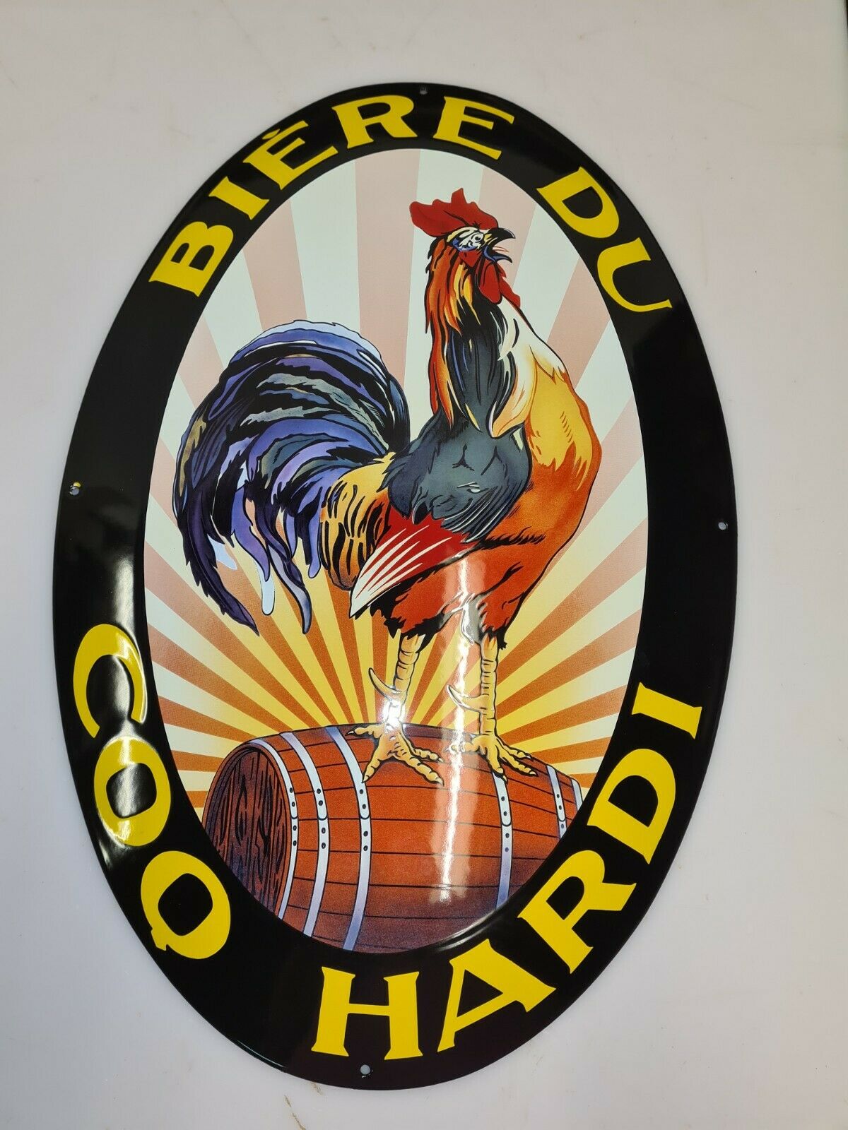 Enamelled plate beer coq hardi