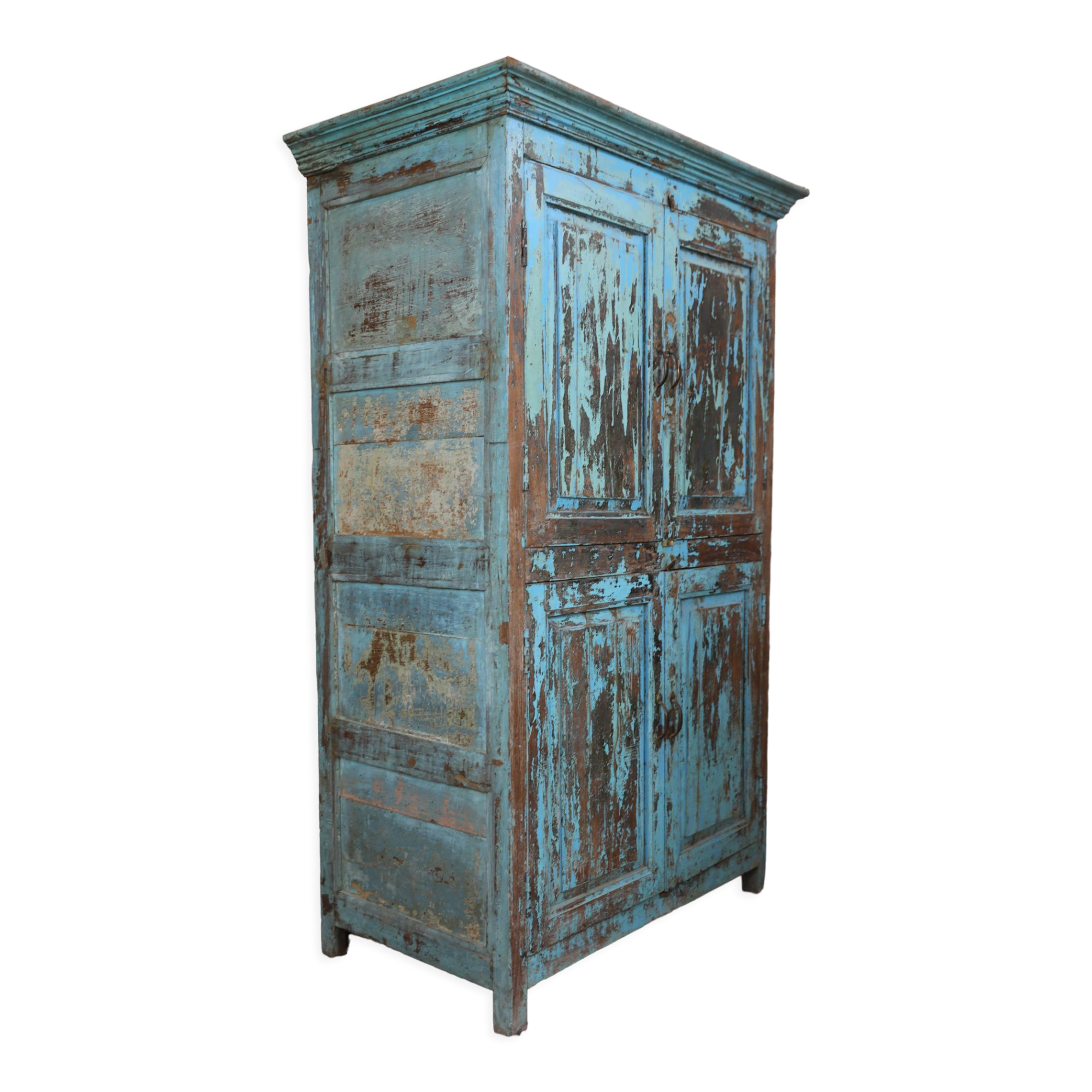 Cabinet 4 solid doors in blue patinated wood