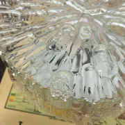 Vintage round wall lamp ceiling light transparent glass reed 1970s 1980s