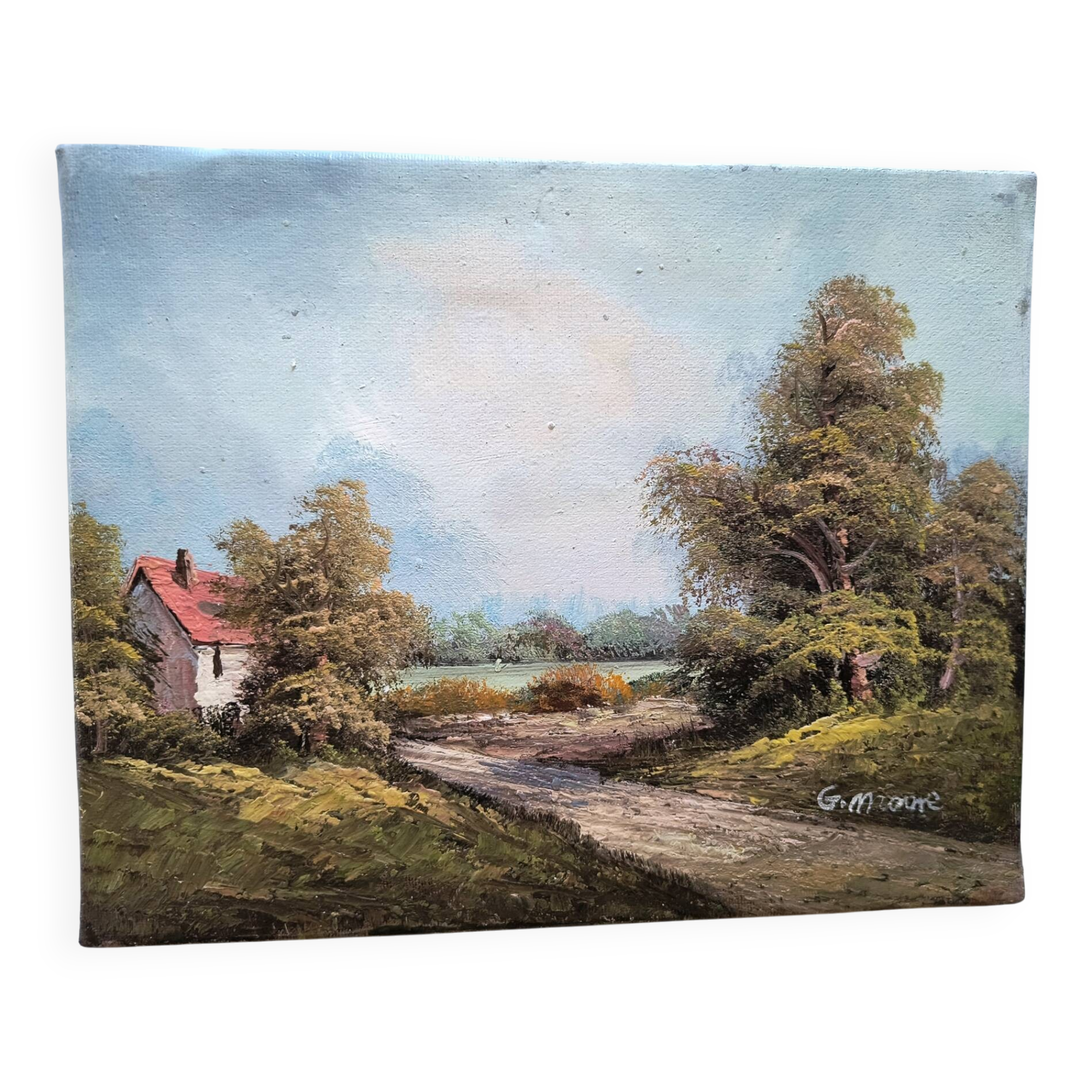 Antique oil painting. Country house - signed G. Monroe
