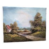 Antique oil painting. Country house - signed G. Monroe