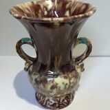 Vintage antique ceramic vase marbled brown white