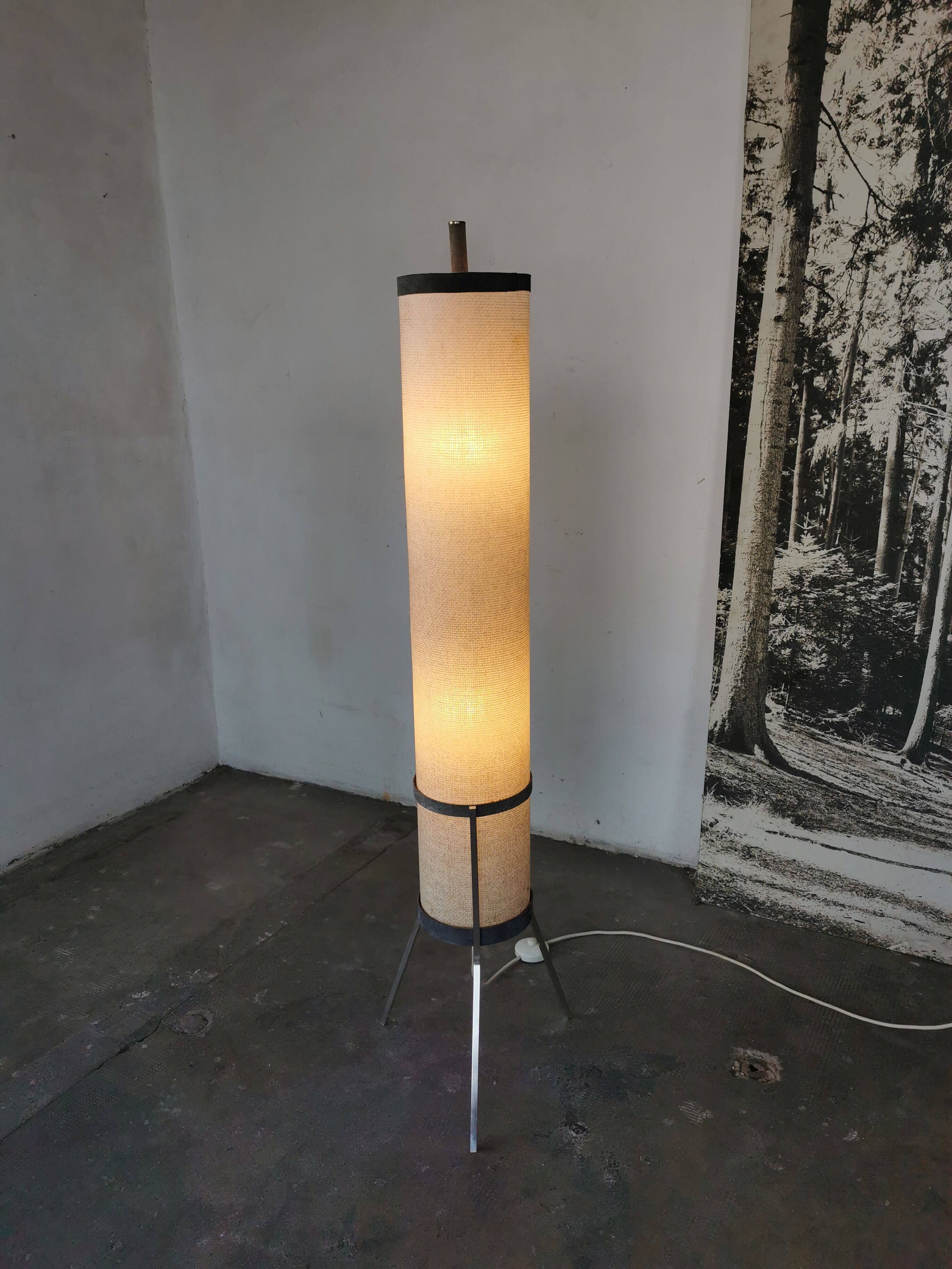 Floor lamp seventies totem, chrome and suede
