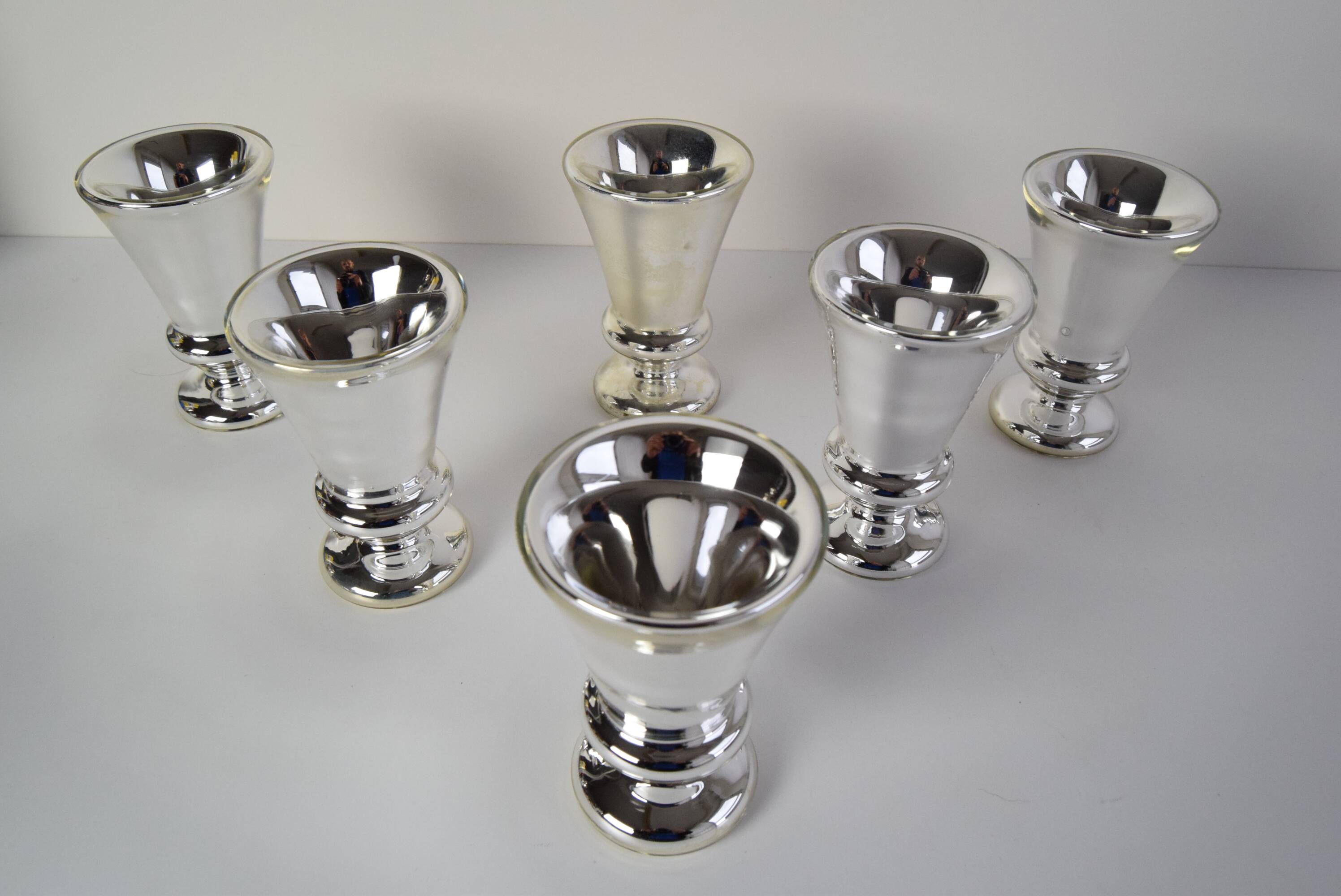 Set of six Amalgam Glass Goblets, Biedermeier, Peasant Silver, Circa 1860's.