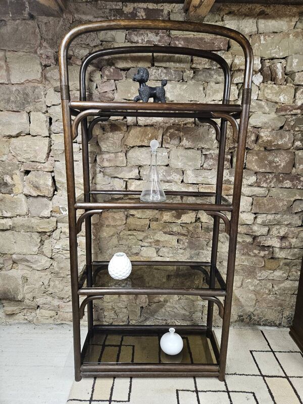 Ensemble 1970 vintage bambou vitrine plus étagère