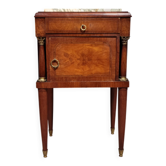 Empire/Restoration style bedside table, mahogany and burl