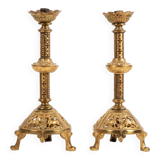 Pair of neo-Byzantine style gilt metal candlesticks. Late 19th century.