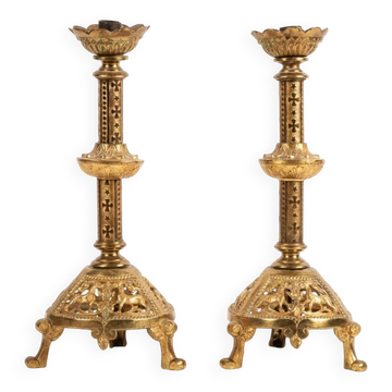 Paire de flambeaux en métal doré de style néo-byzantin, fin 19e.