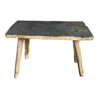 Tabouret hongrois vintage noir et bois brut