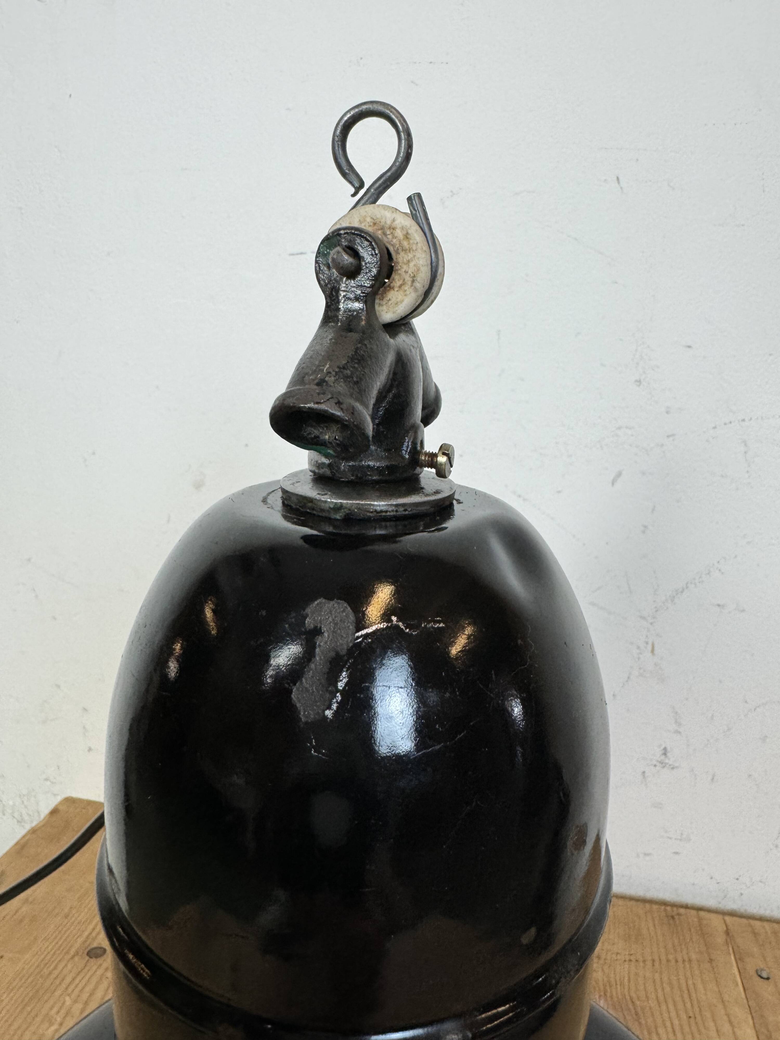 Industrial Black Enamel Factory Lamp with Cast Iron Top, 1930s