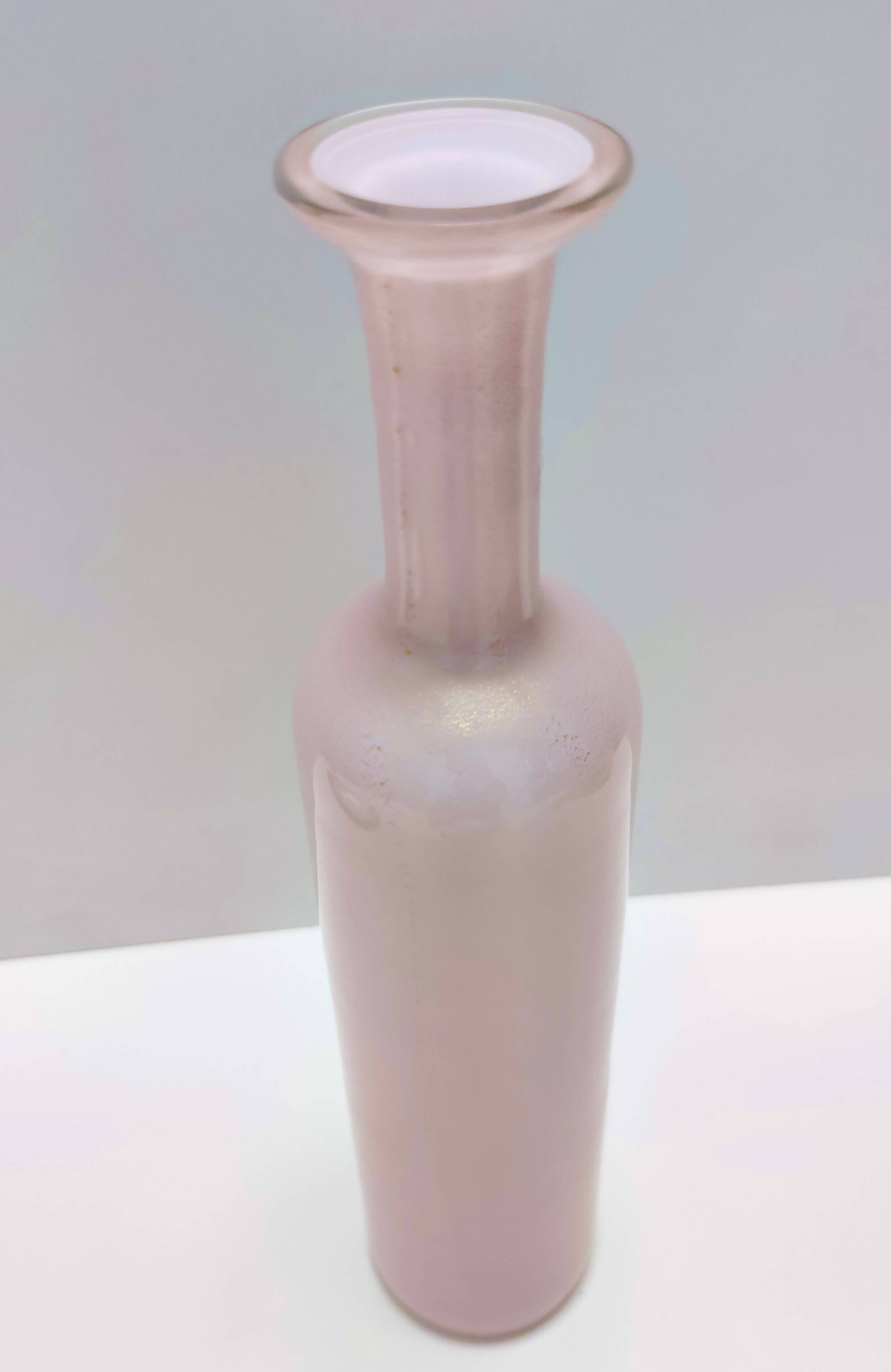 Pink Encased Murano Glass Bottle Vase with Gold Leaf by Salviati, Italy