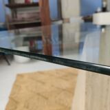 square dining table in travertine and glass , 80s