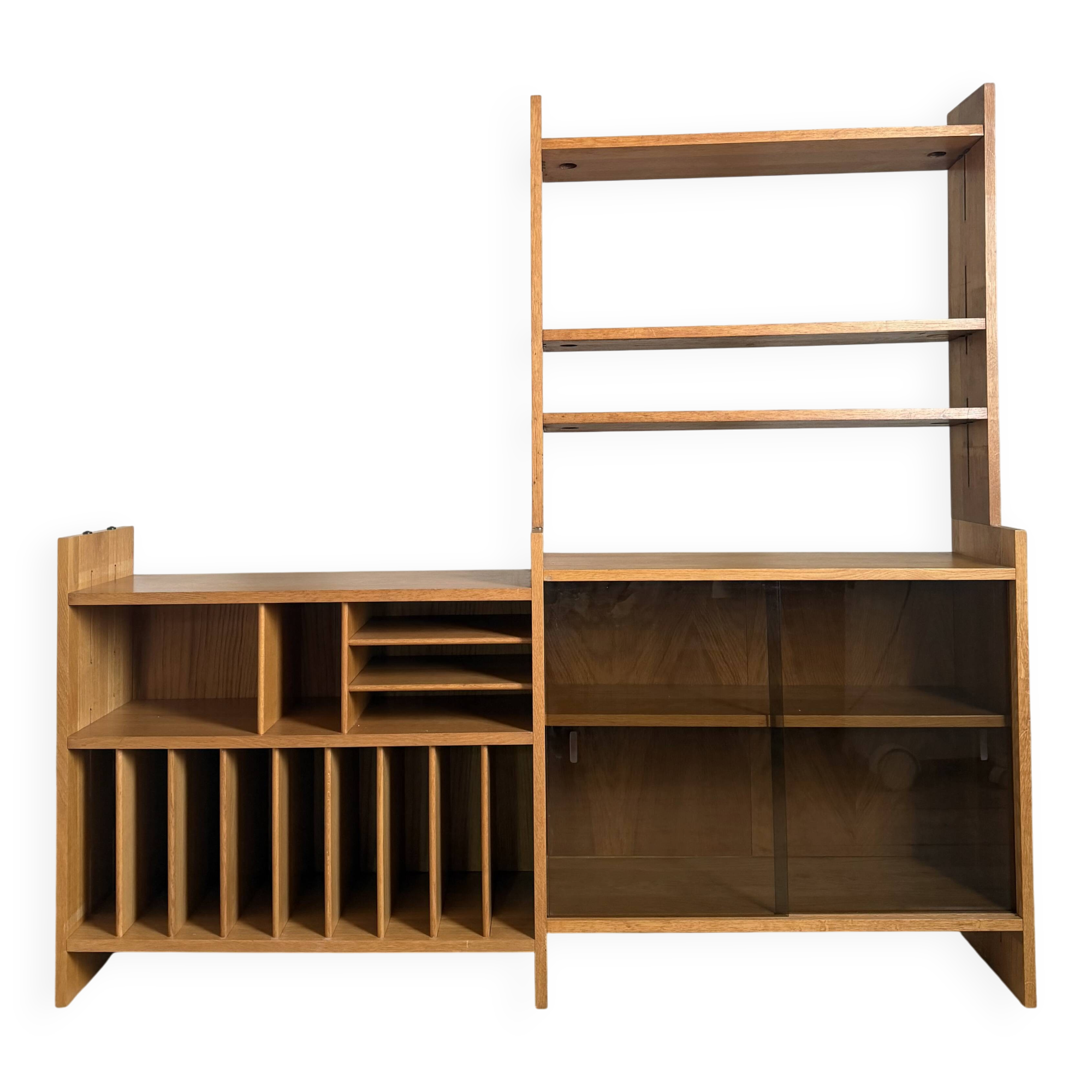 Showcase library vintage vinyl record cabinet solid oak