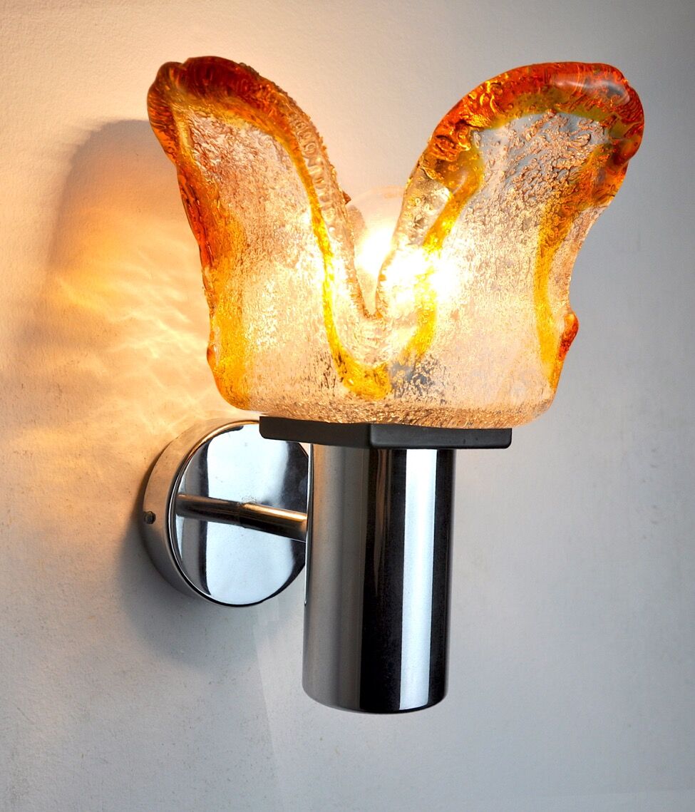 Wall lamp murano mazzega orange, frosted glass, italy, 1960
